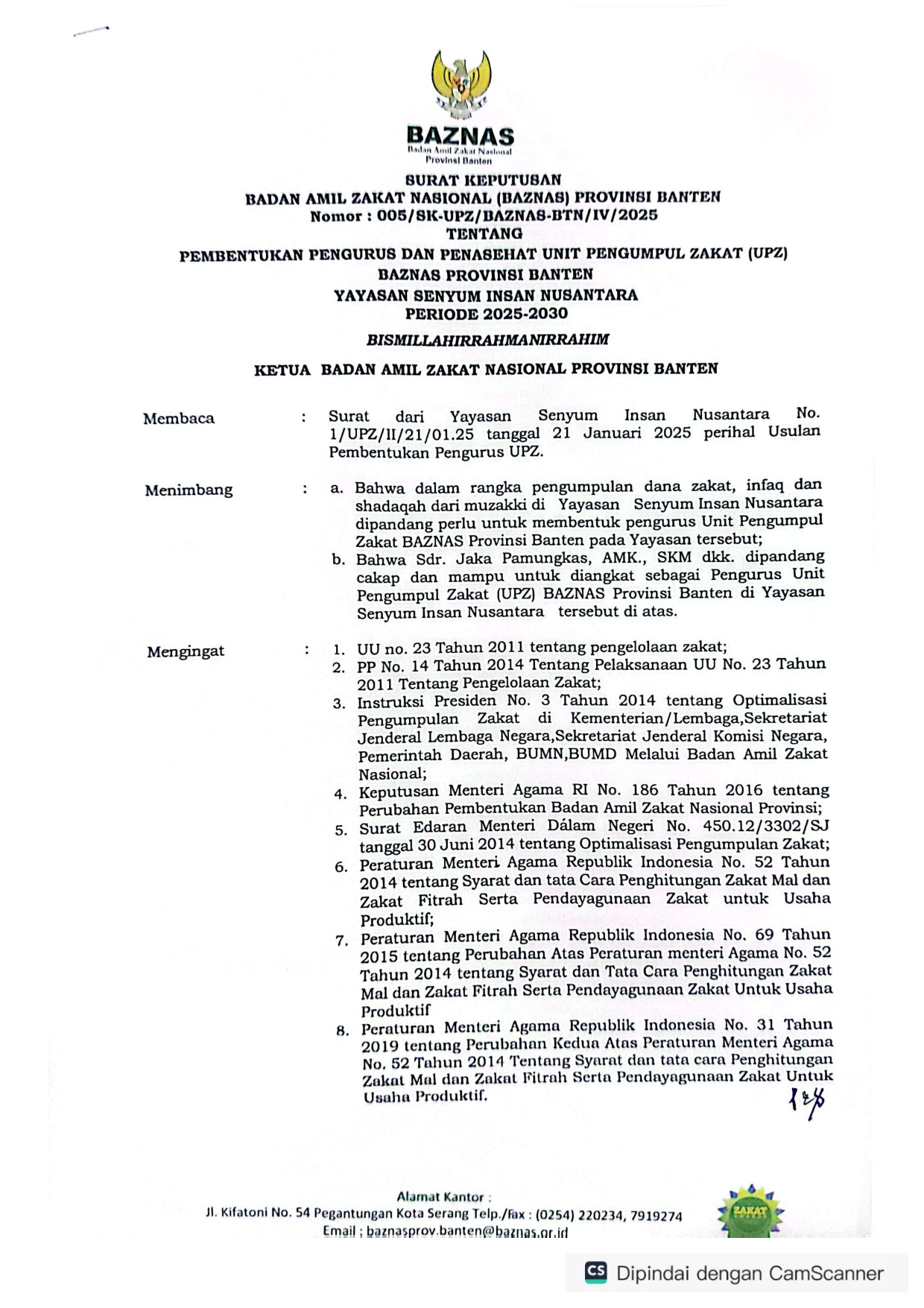 Halaman 1 - Pembukaan & Menimbang SK BAZNAS